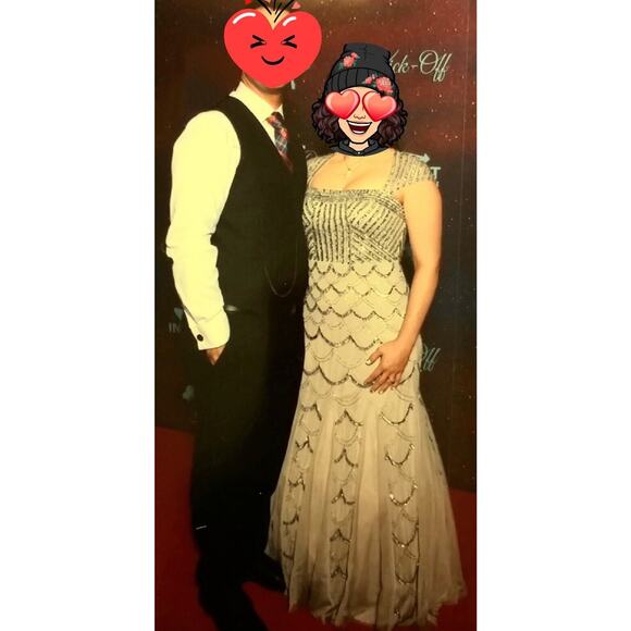 Cache Grey Beaded Sequin Maxi Mermaid Gown sz 6 Cap Sleeve Formal Black Tie - Picture 12 of 14